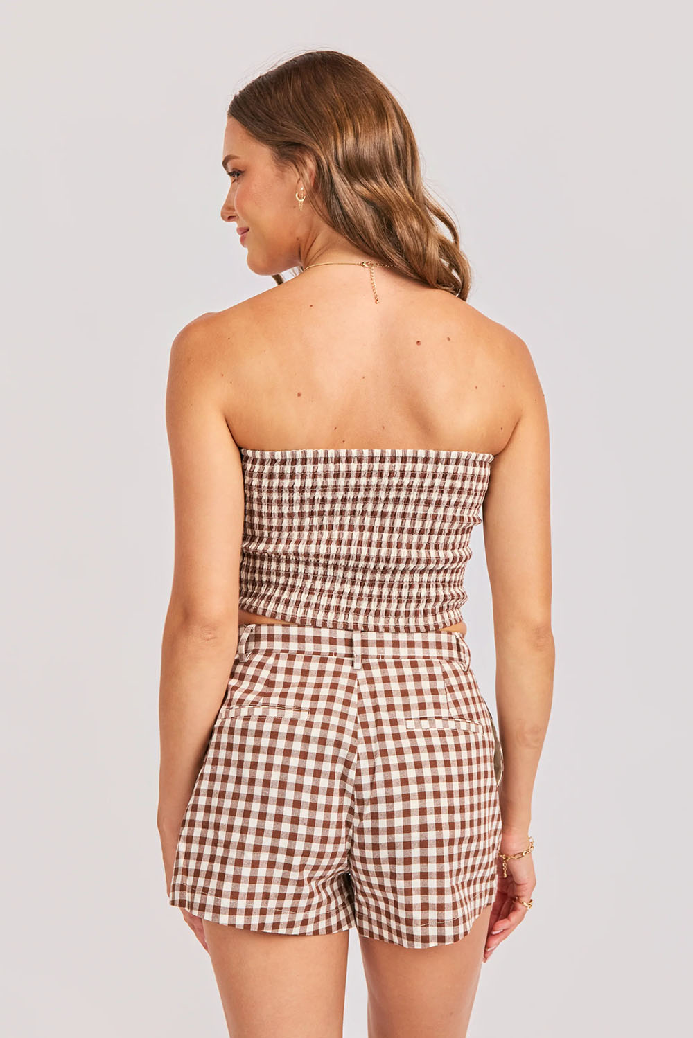 sadie and sage mustang gingham tube top brown back