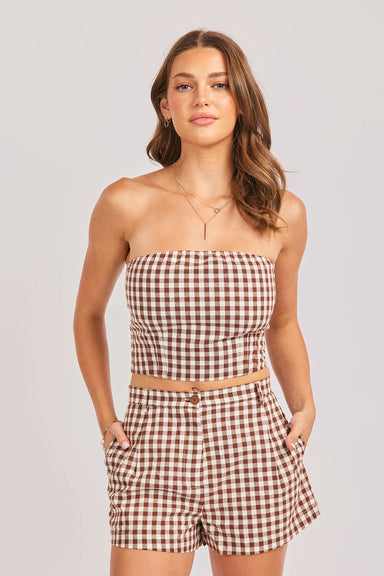 sadie and sage mustang gingham tube top brown front