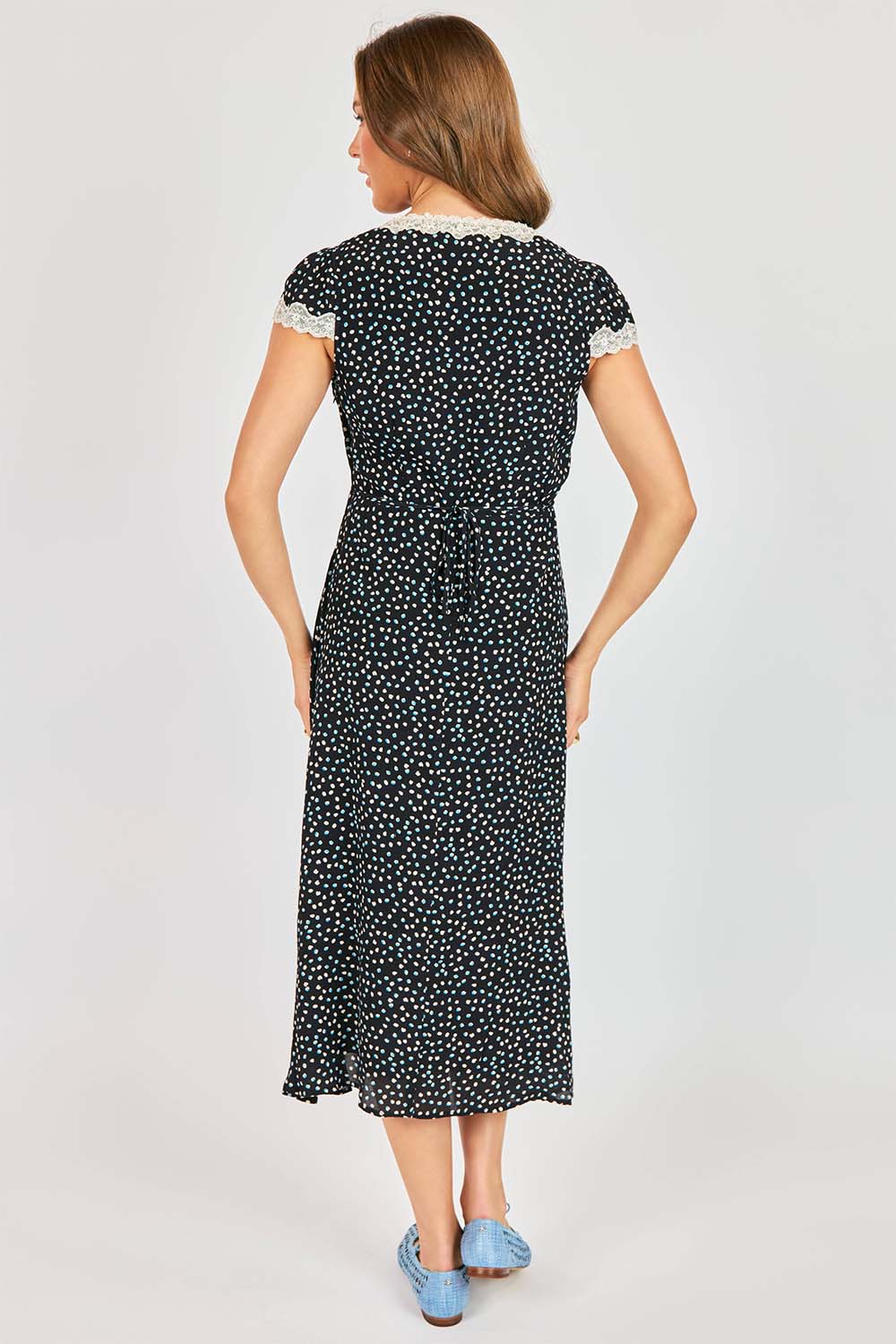 sadie and sage new romance midi dress midnight multi back