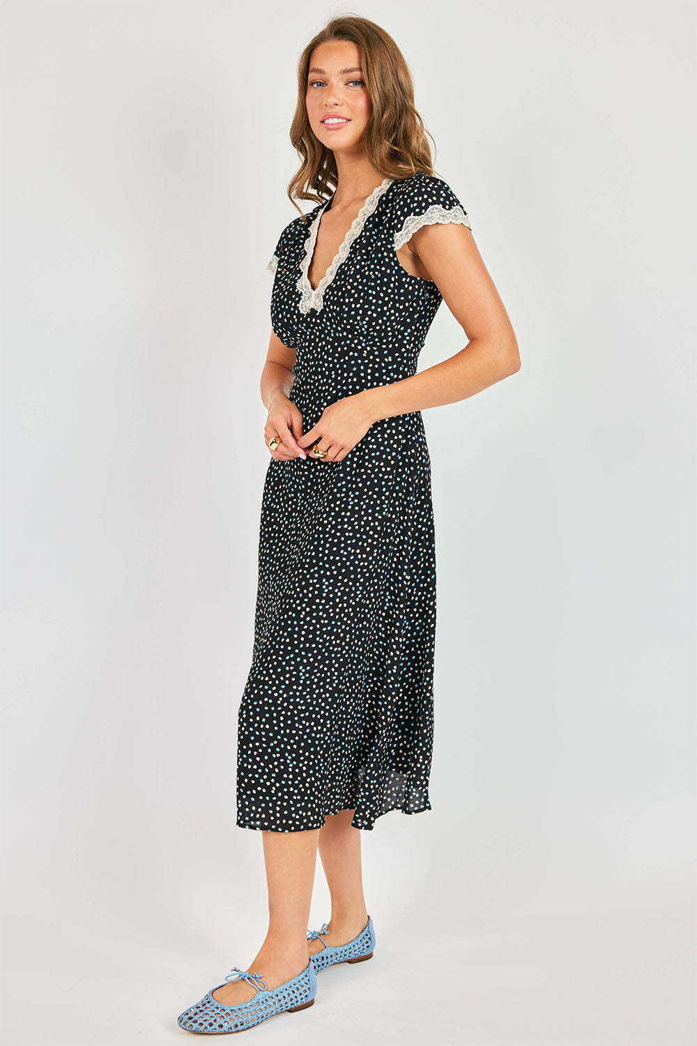sadie and sage new romance midi dress midnight multi side