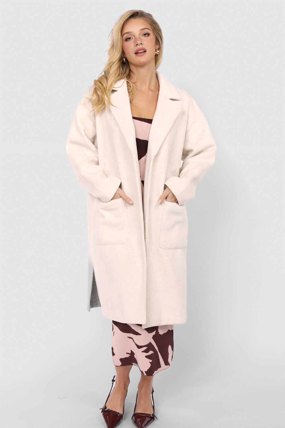 Sadie & Sage - Out of Town Open Front Coat - Ivory - Front