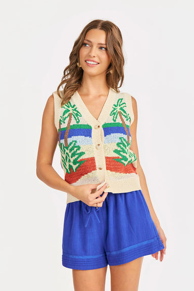 sadie and sage palms sweater vest multi front
