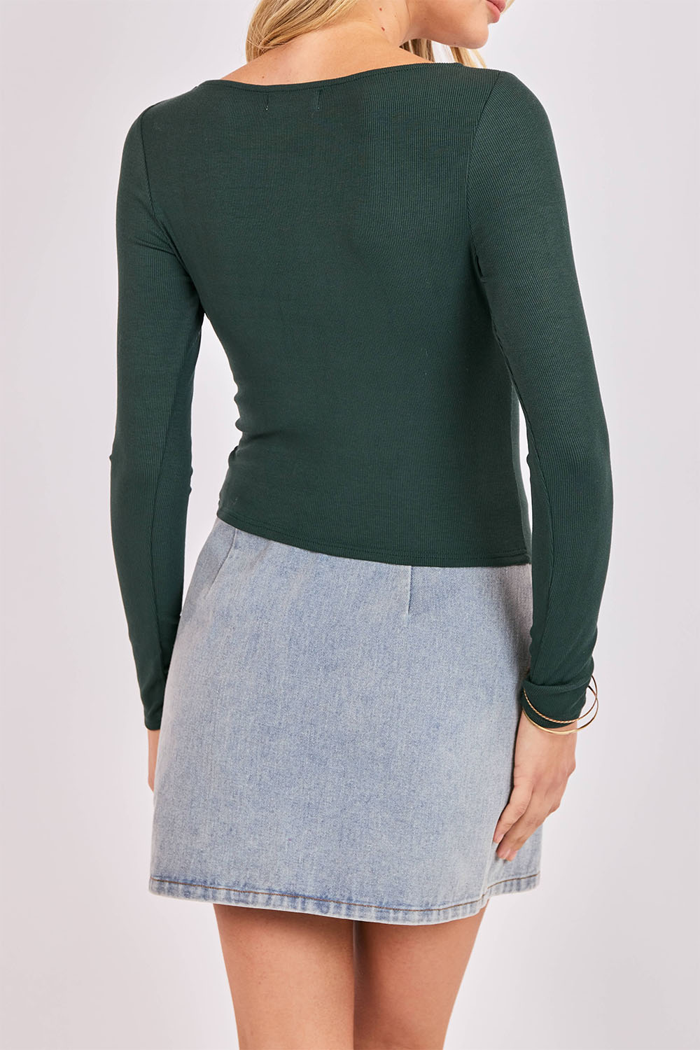sadie and sage ronan boat neck knit top green back
