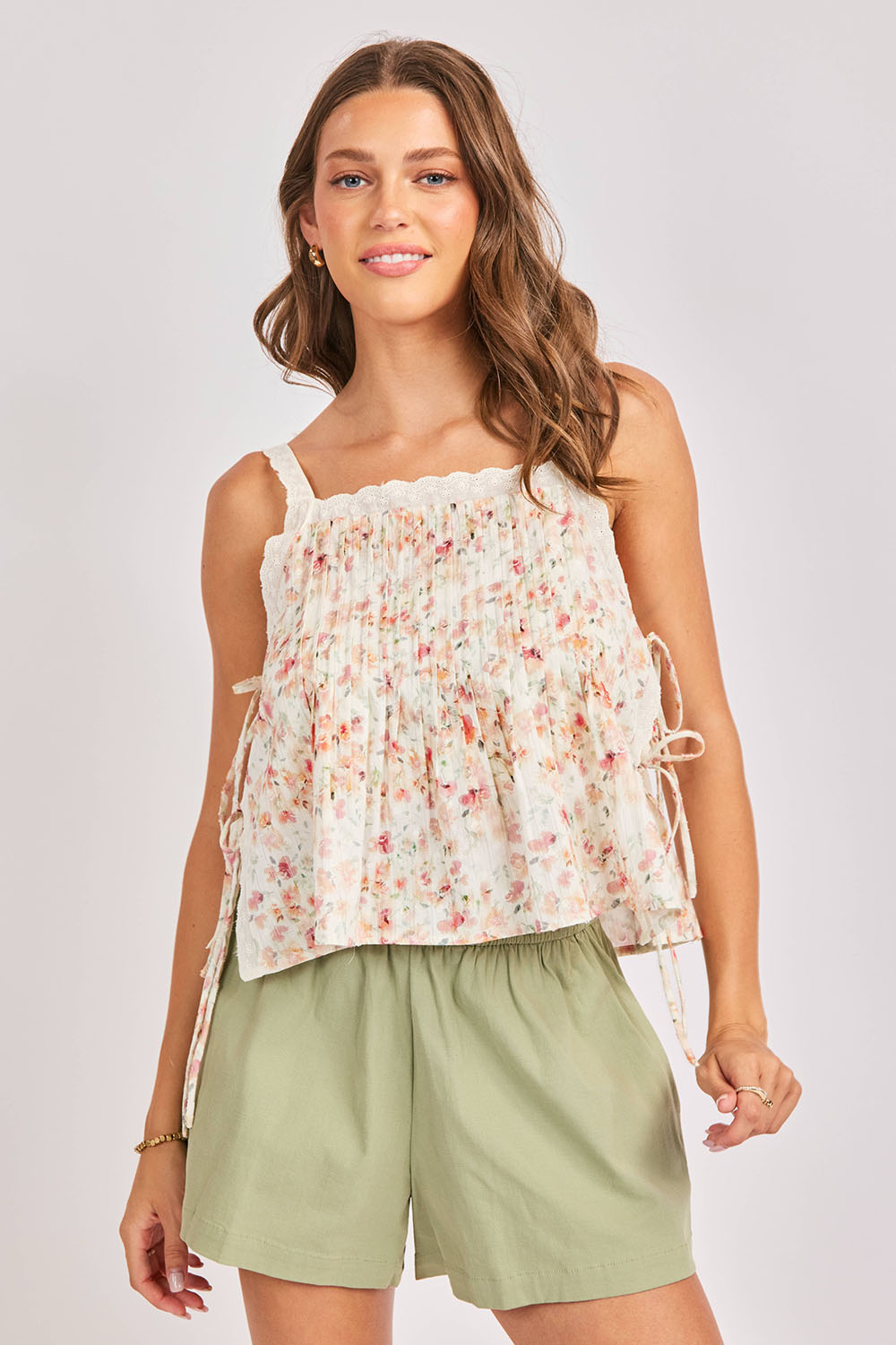 sadie and sage rosita lace trim top cream multi front