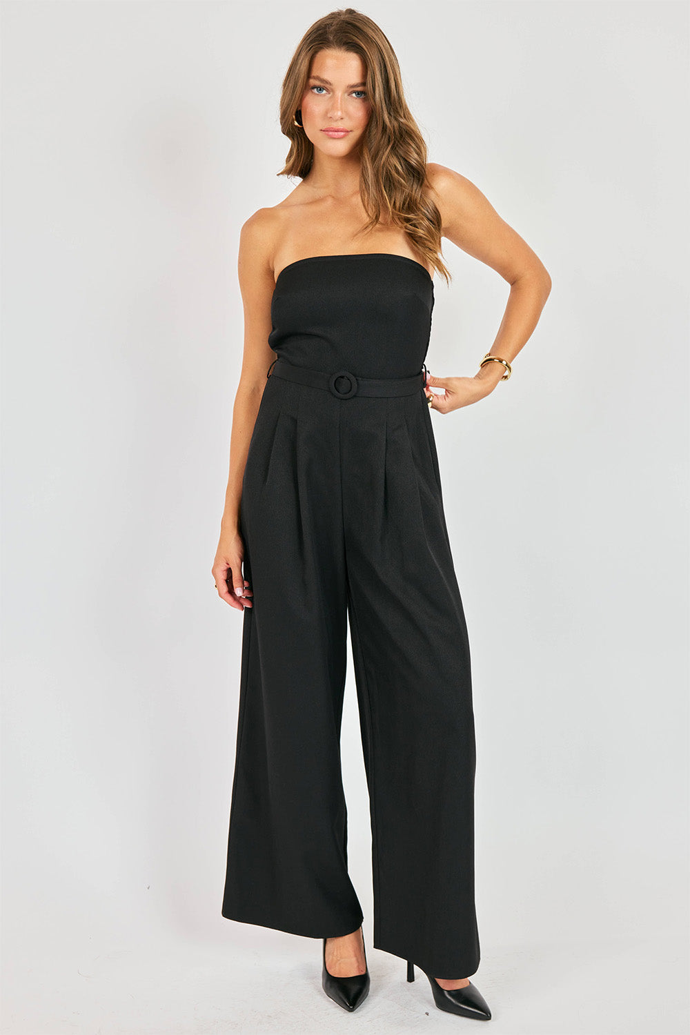 sadie and sage royale tube jumpsuit black front