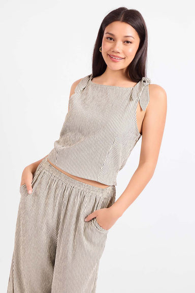 sadie and sage see me stripe pleat top black cream profile