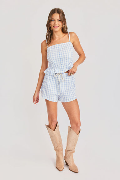 sadie and sage starlet gingham shorts sky blue