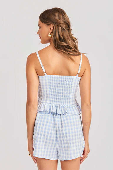 sadie and sage starlet gingham top sky blue back