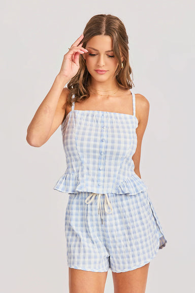 sadie and sage starlet gingham top sky blue front