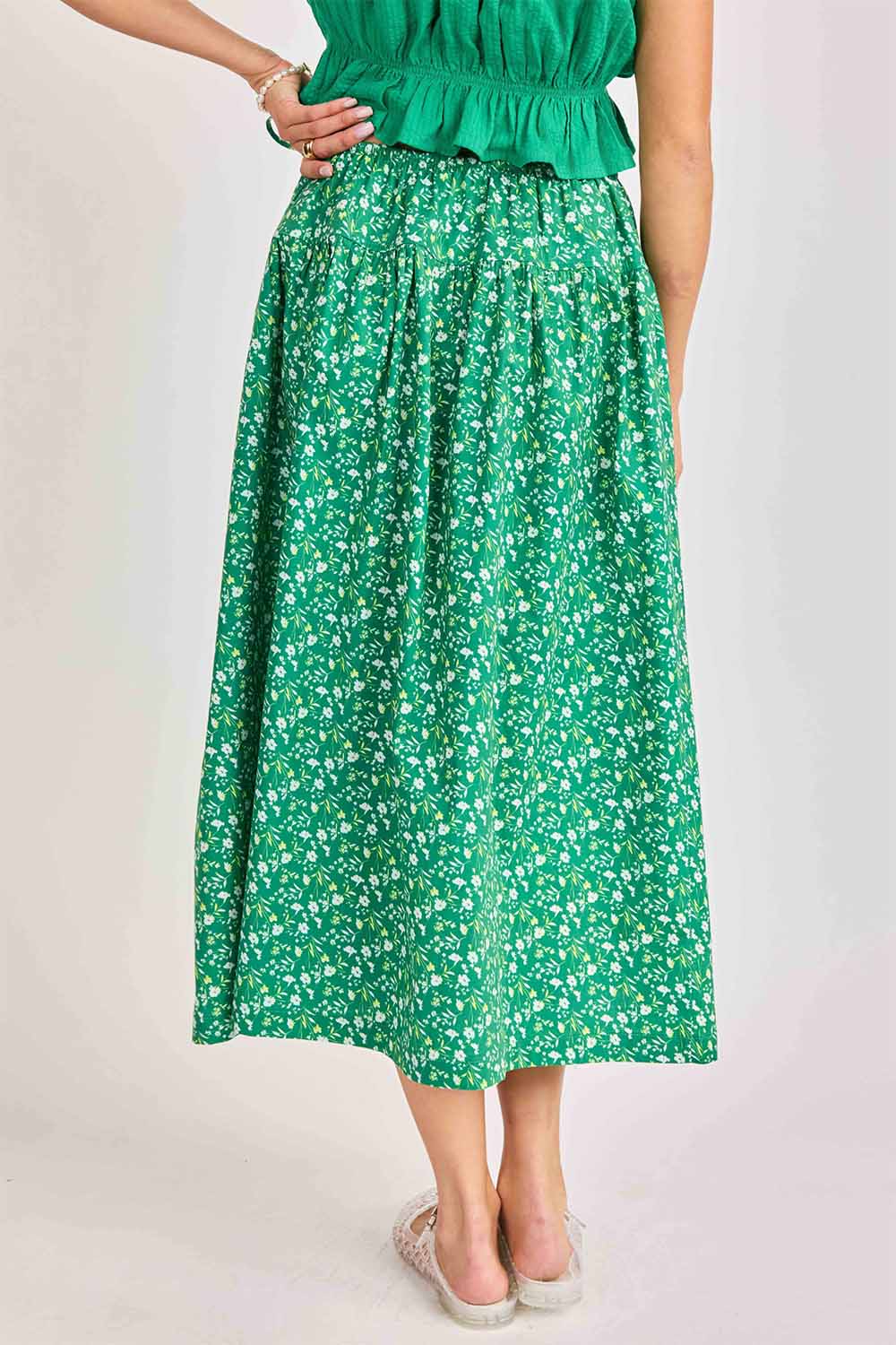sadie and sage sun escape midi skirt kelly green multi back