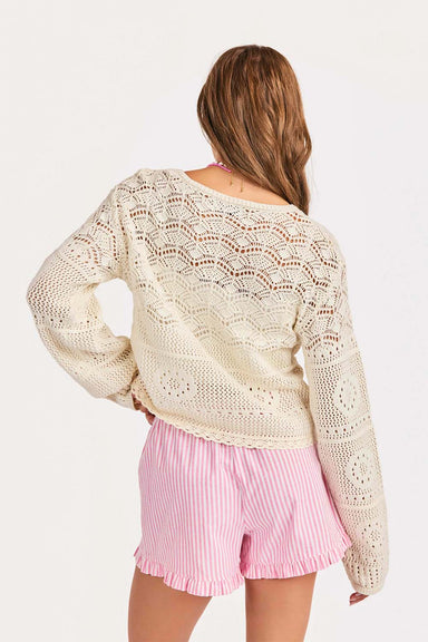 sadie and sage sunny open crochet pullover ivory back