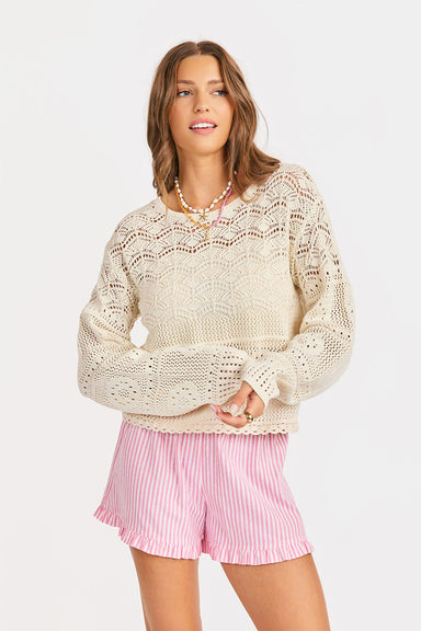 sadie and sage sunny open crochet pullover ivory front