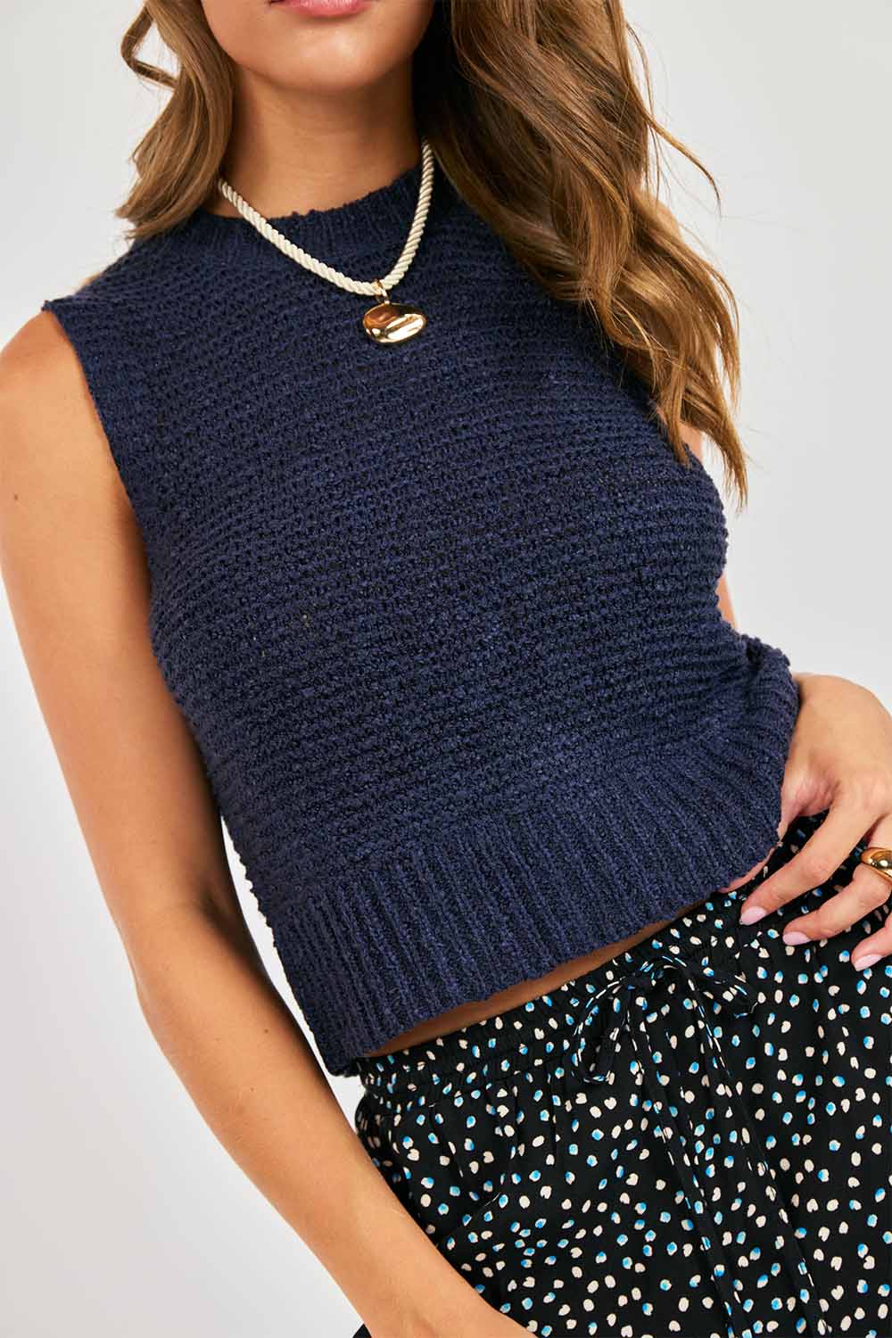 sadie and sage tegan sweater vest navy detail