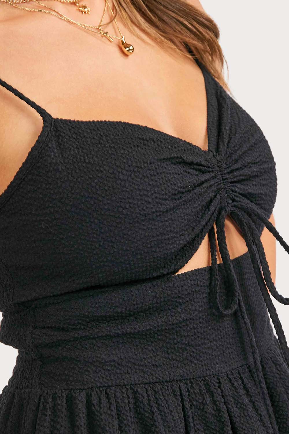 sadie and sage terra ruched maxi dress black detail