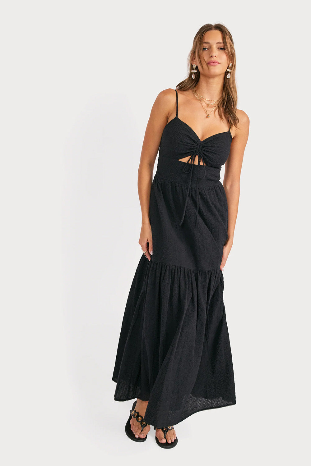 sadie and sage terra ruched maxi dress black profile