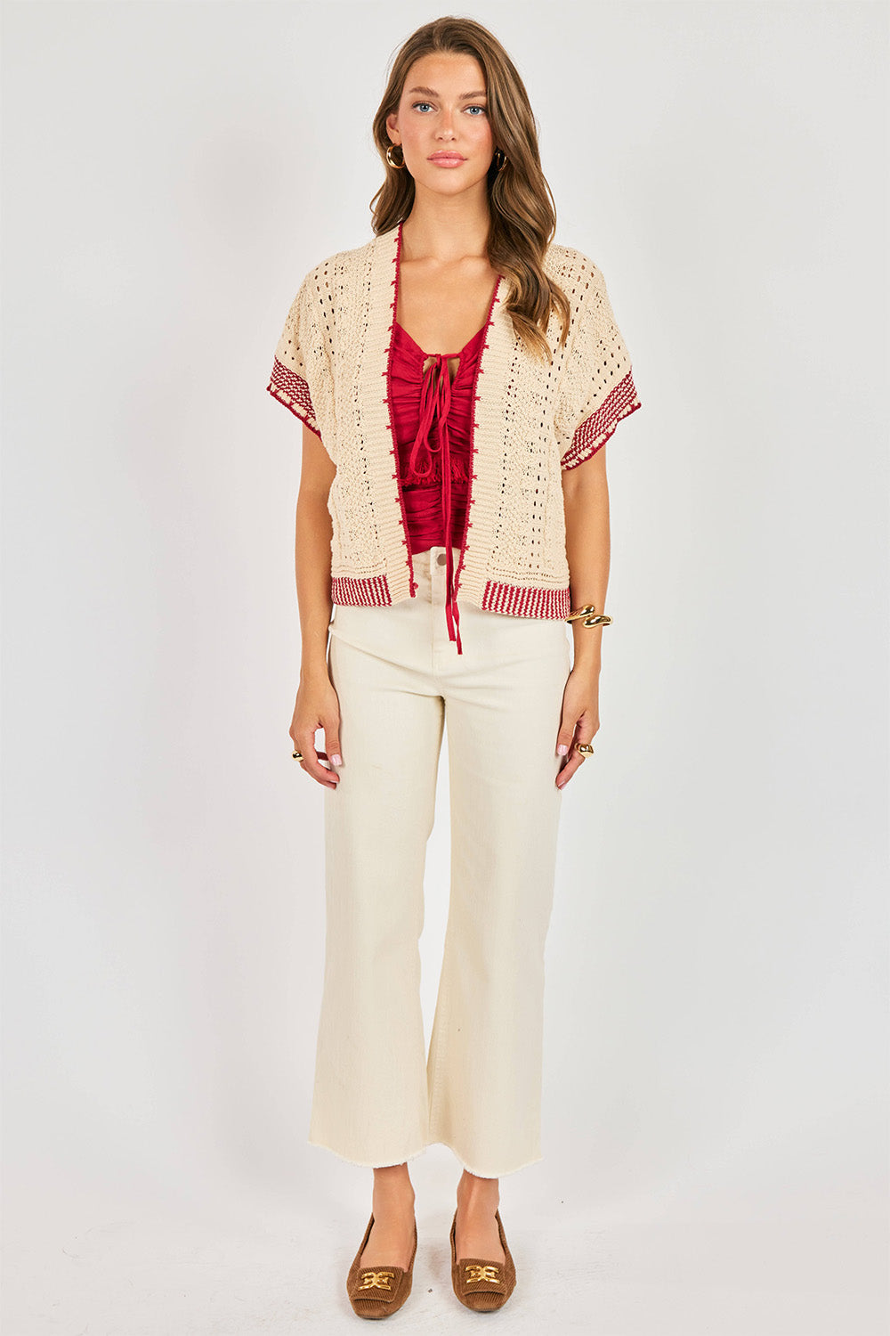 sadie and sage tricia sweater cardi natural red 