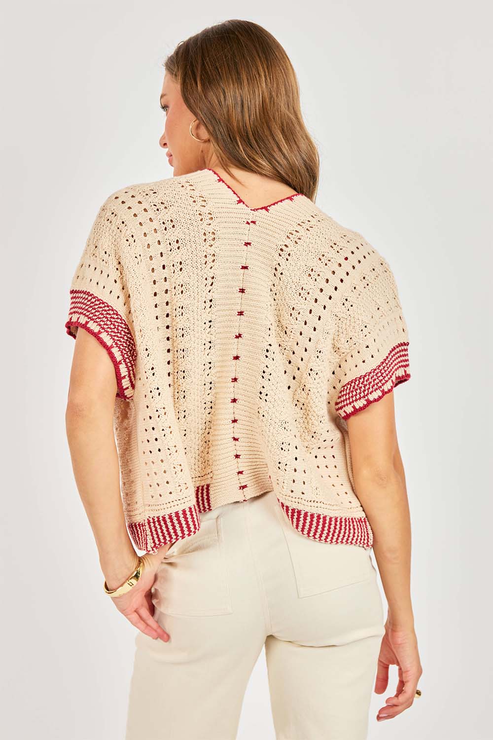 sadie and sage tricia sweater cardi natural red back