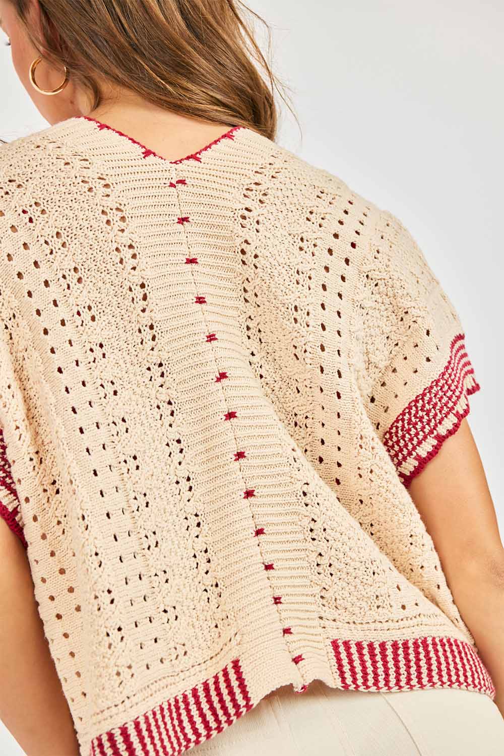 sadie and sage tricia sweater cardi natural red back detail
