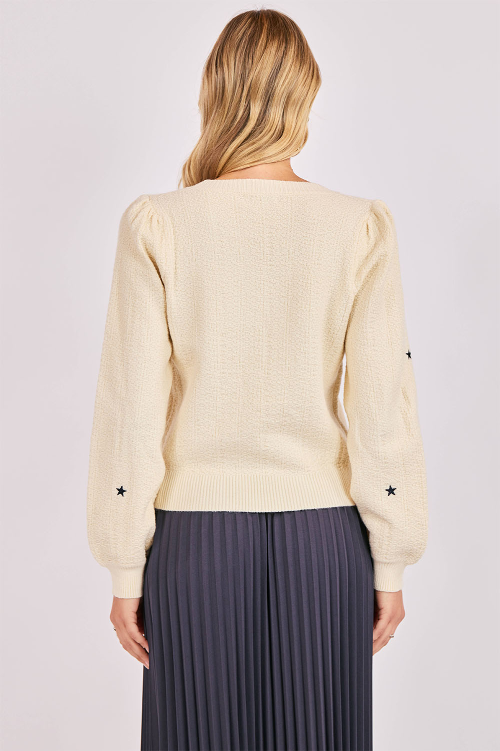 sadie and sage twinkly star embroidered sweater cream back