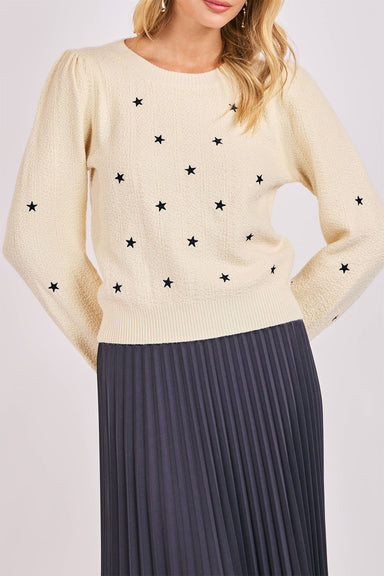 sadie and sage twinkly star embroidered sweater cream front
