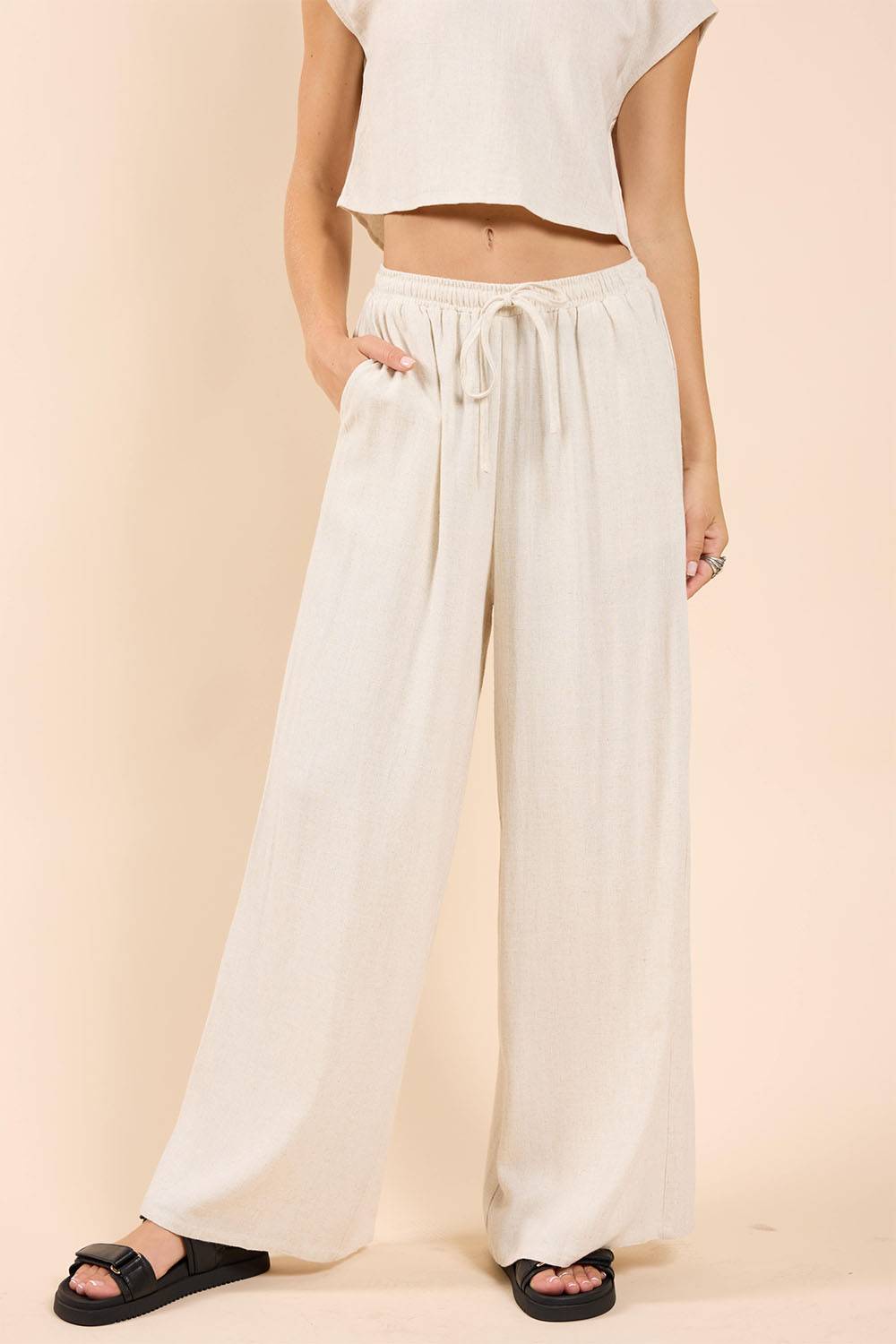 Sadie & Sage - Sugarloaf Elastic Waist Pants - Oatmeal - Front