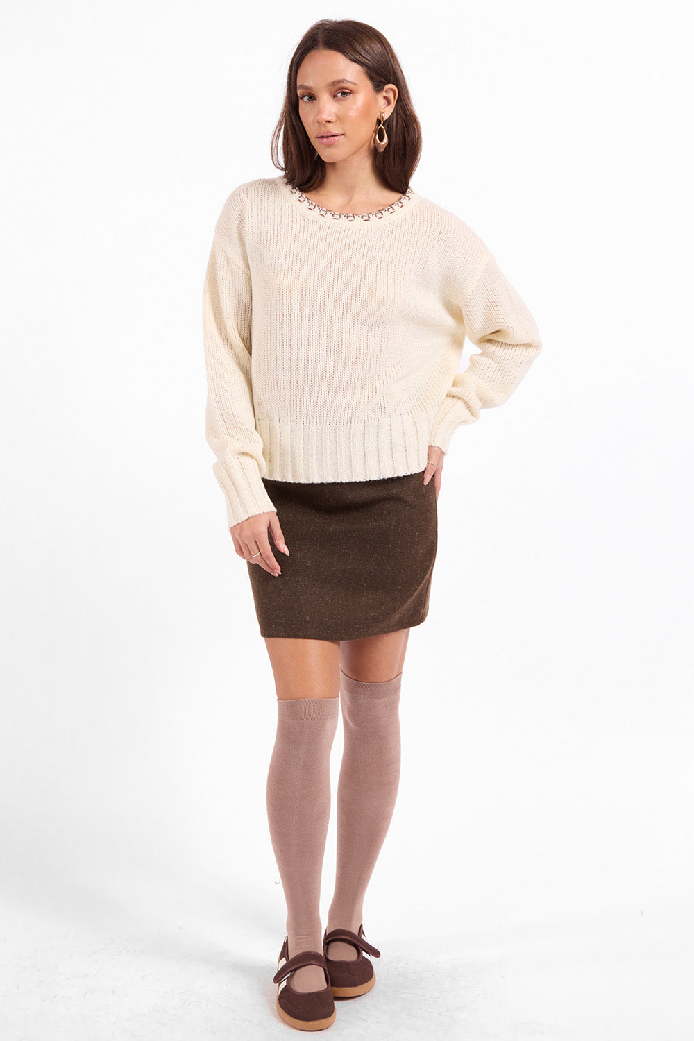 Sage the Label Bookshop Sweater in Cream Oak — Full-body view