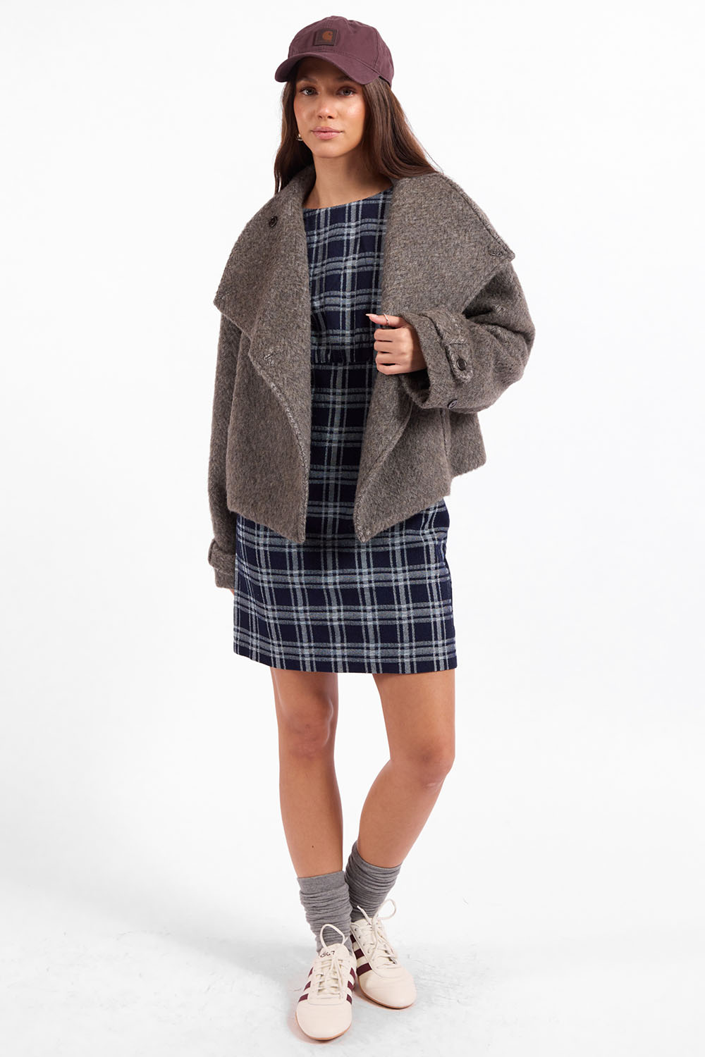 Sage the Label Boston Oversized Collar Jacket in Charcoal — Full-body view