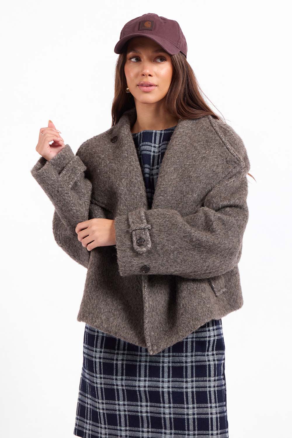 Sage the Label Boston Oversized Collar Jacket in Charcoal — Quarter view