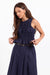 Sage the Label Central Park Ruched Tank in Navy — Front view, hands at hem
