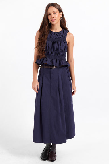 Sage the Label Central Park Ruched Tank in Navy — Full-body view