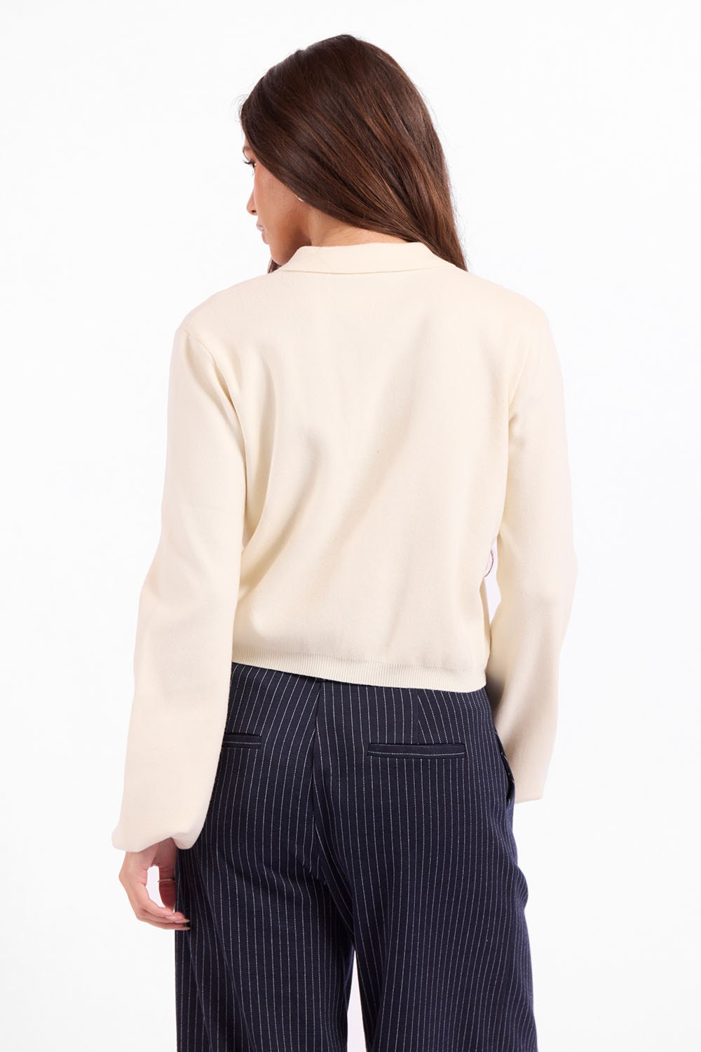 Sage the Label Charlotte Cardigan in Ivory — Back view
