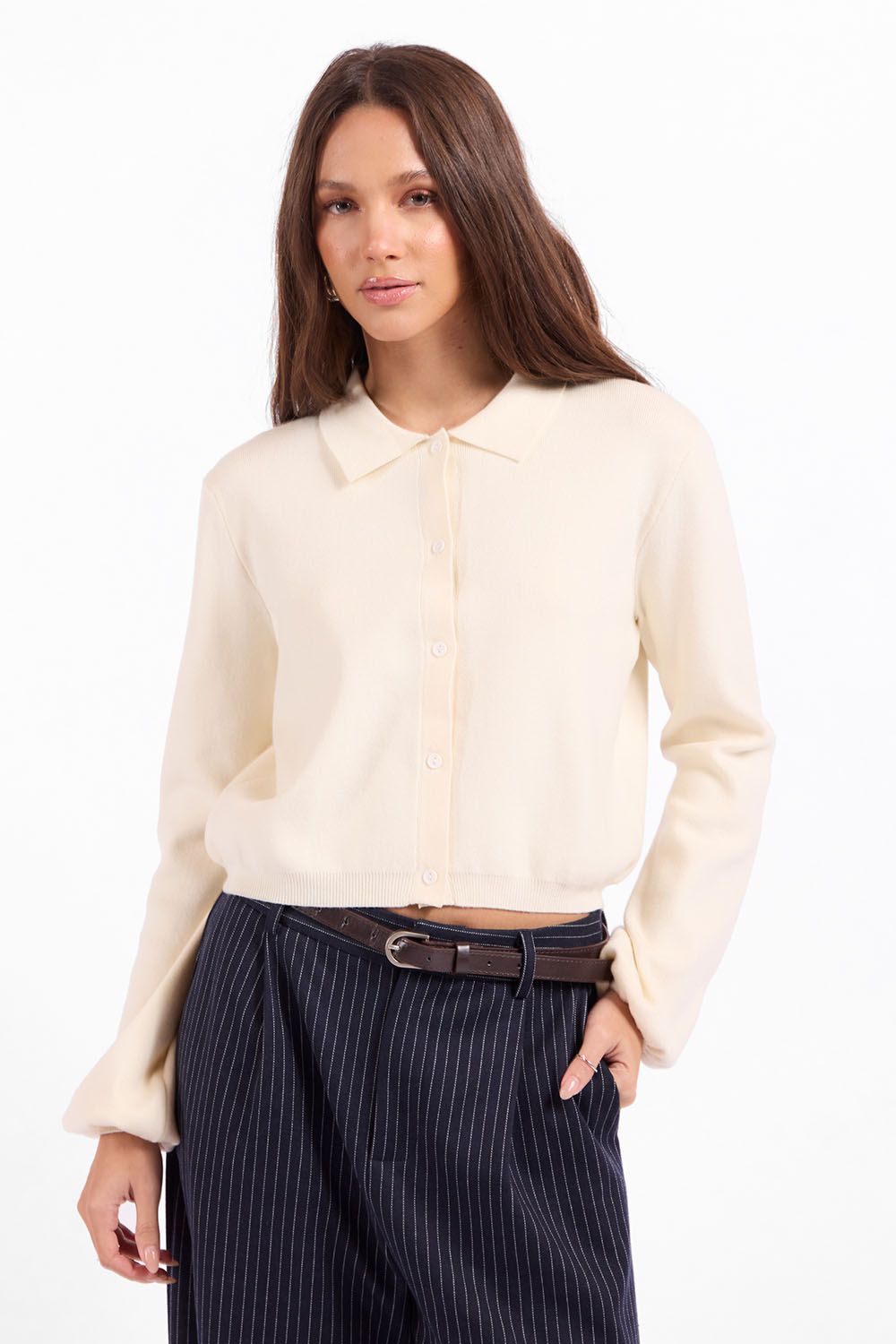 Sage the Label Charlotte Cardigan in Ivory — Front view