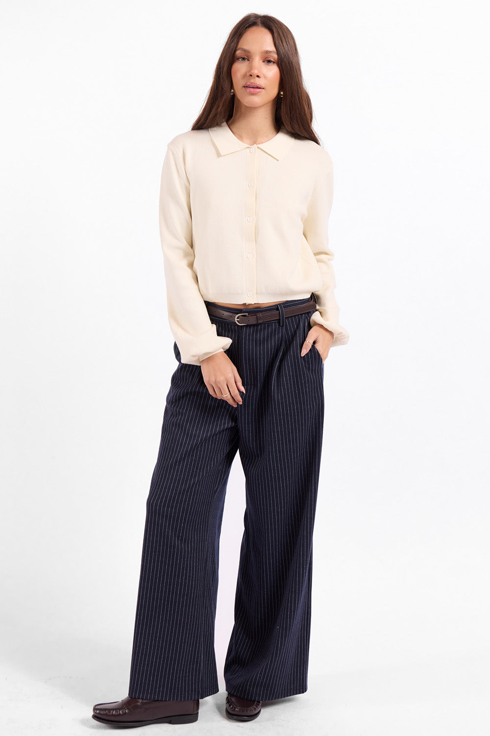 Sage the Label Charlotte Cardigan in Ivory — Full-body view