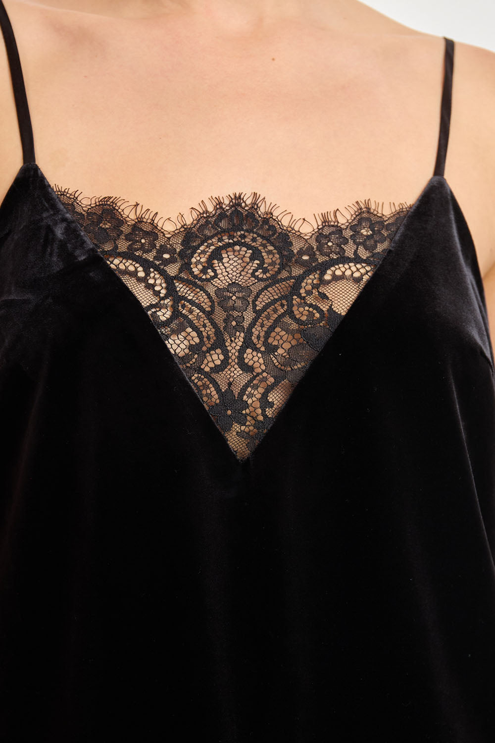 Sage the Label Femme Fatale Cami in Black — Lace detail view