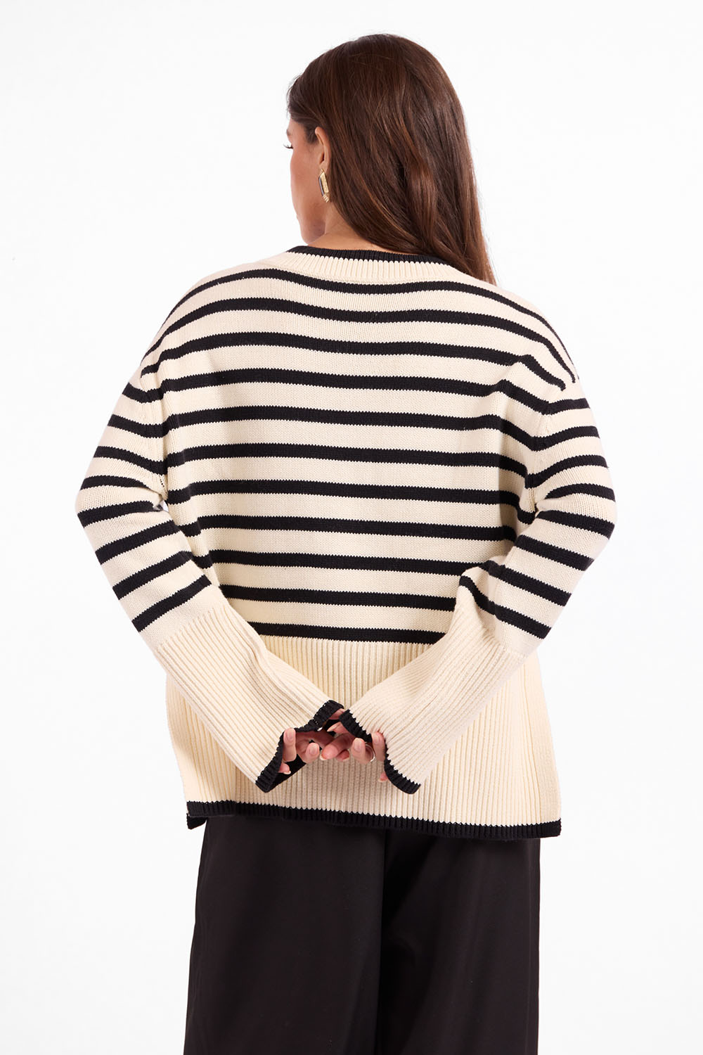 Sage the Label Flynn Crewneck Sweater in Black Cream — Back view