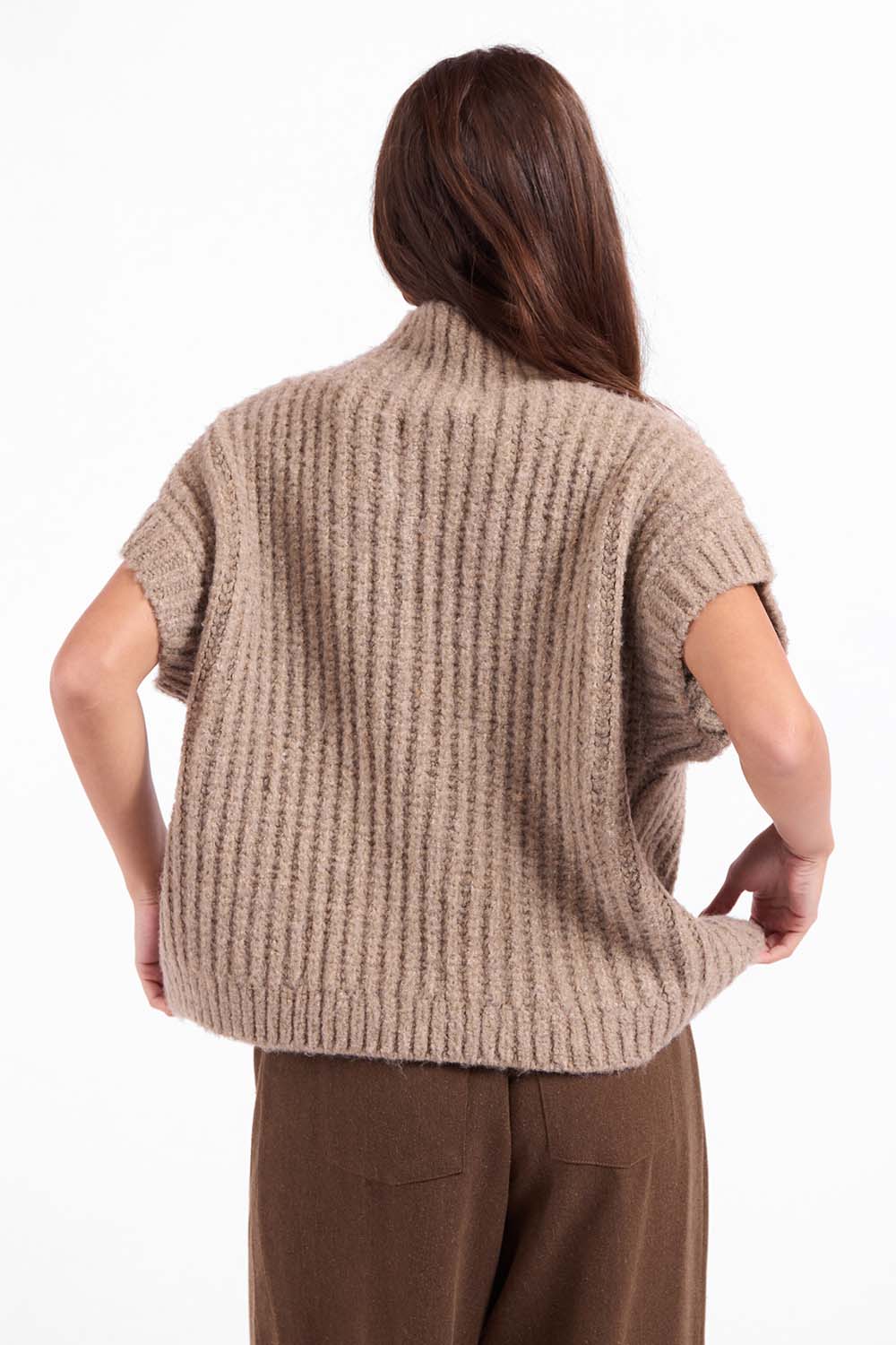Sage the Label Granger Sweater Vest in Taupe — Back view