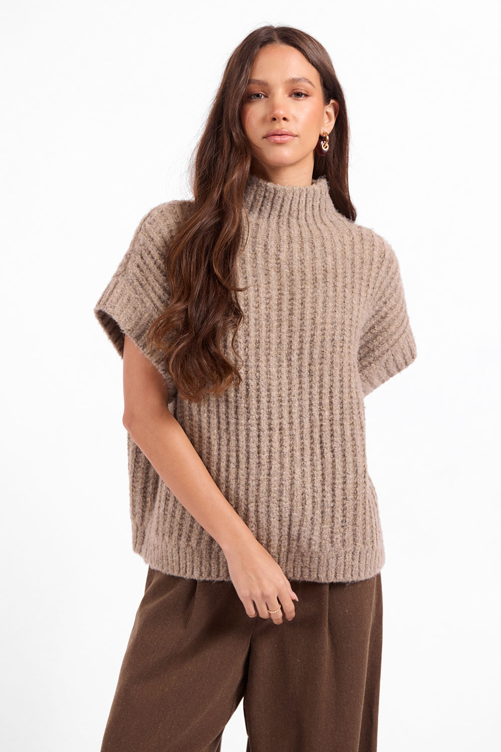 Sage the Label Granger Sweater Vest in Taupe — Front view
