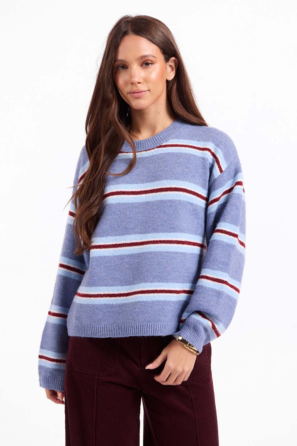 Sage the Label Hudson Stripe Sweater in Blue Multi — Front view