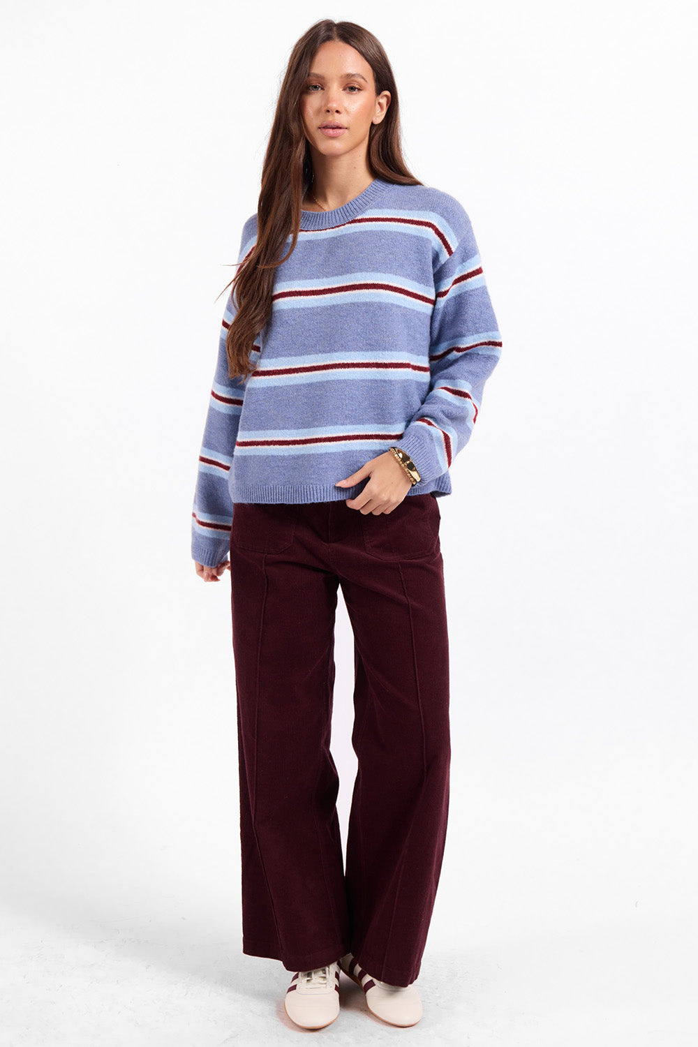 Sage the Label Hudson Stripe Sweater in Blue Multi — Full-body view