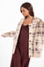 Sage the Label Lola Plaid Sweater Jacket in Cream Brown — Quarter view