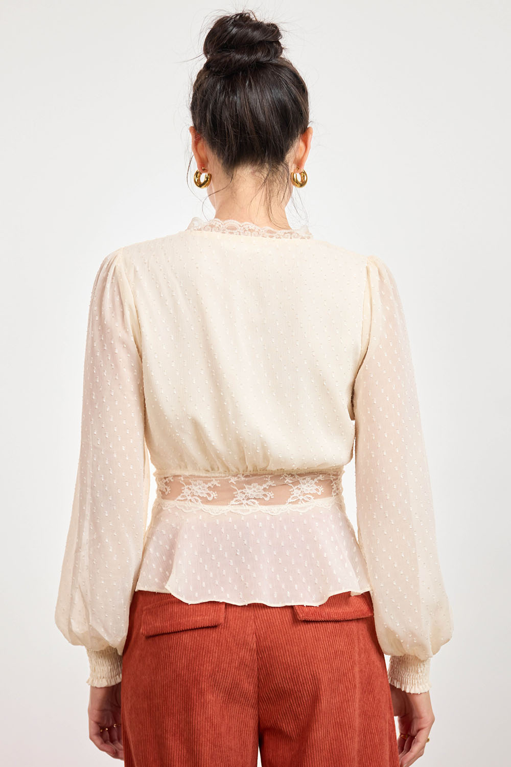 Sage the Label Monaco Peplum Top in Cream — Back view