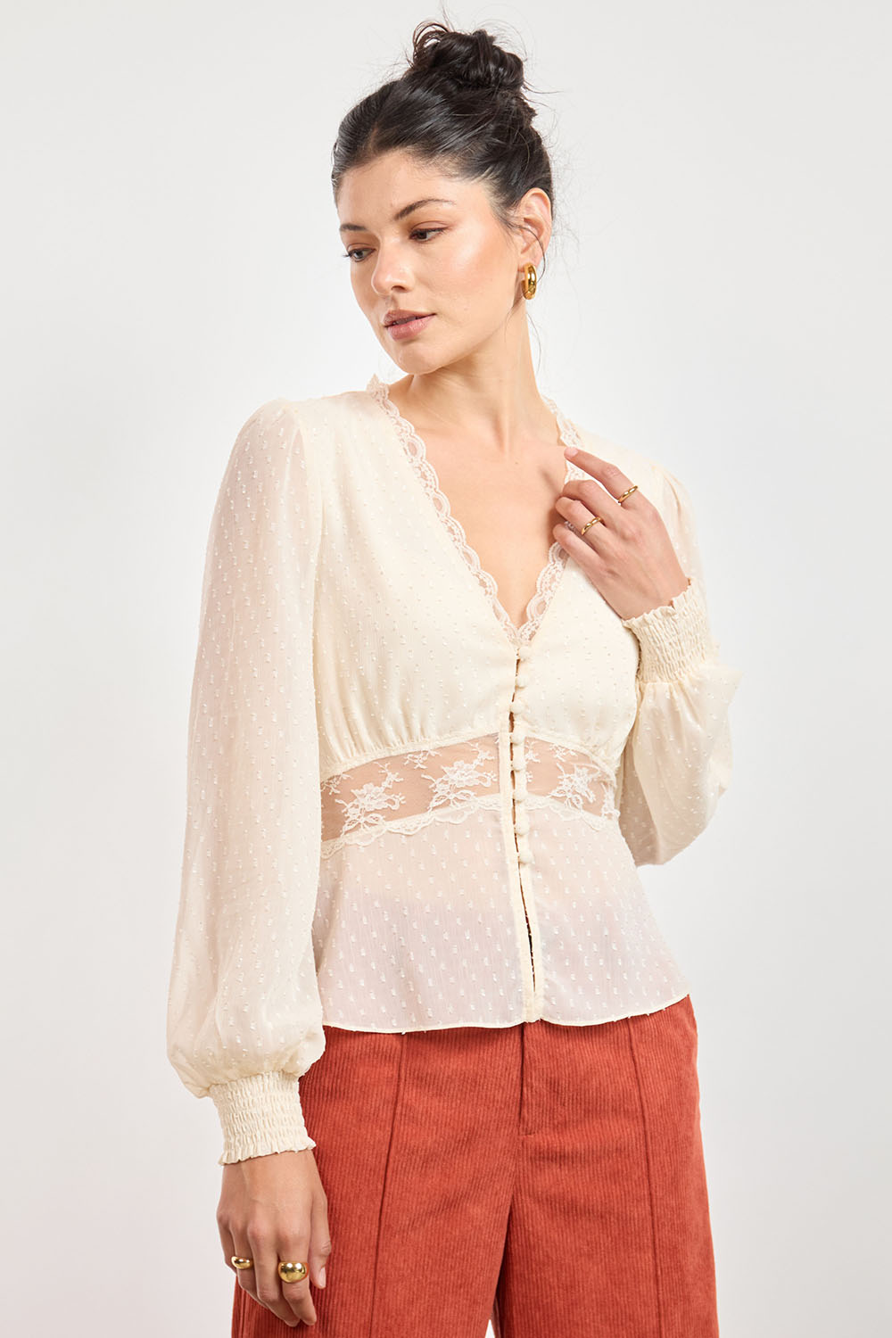 Sage the Label Monaco Peplum Top in Cream — Quarter view