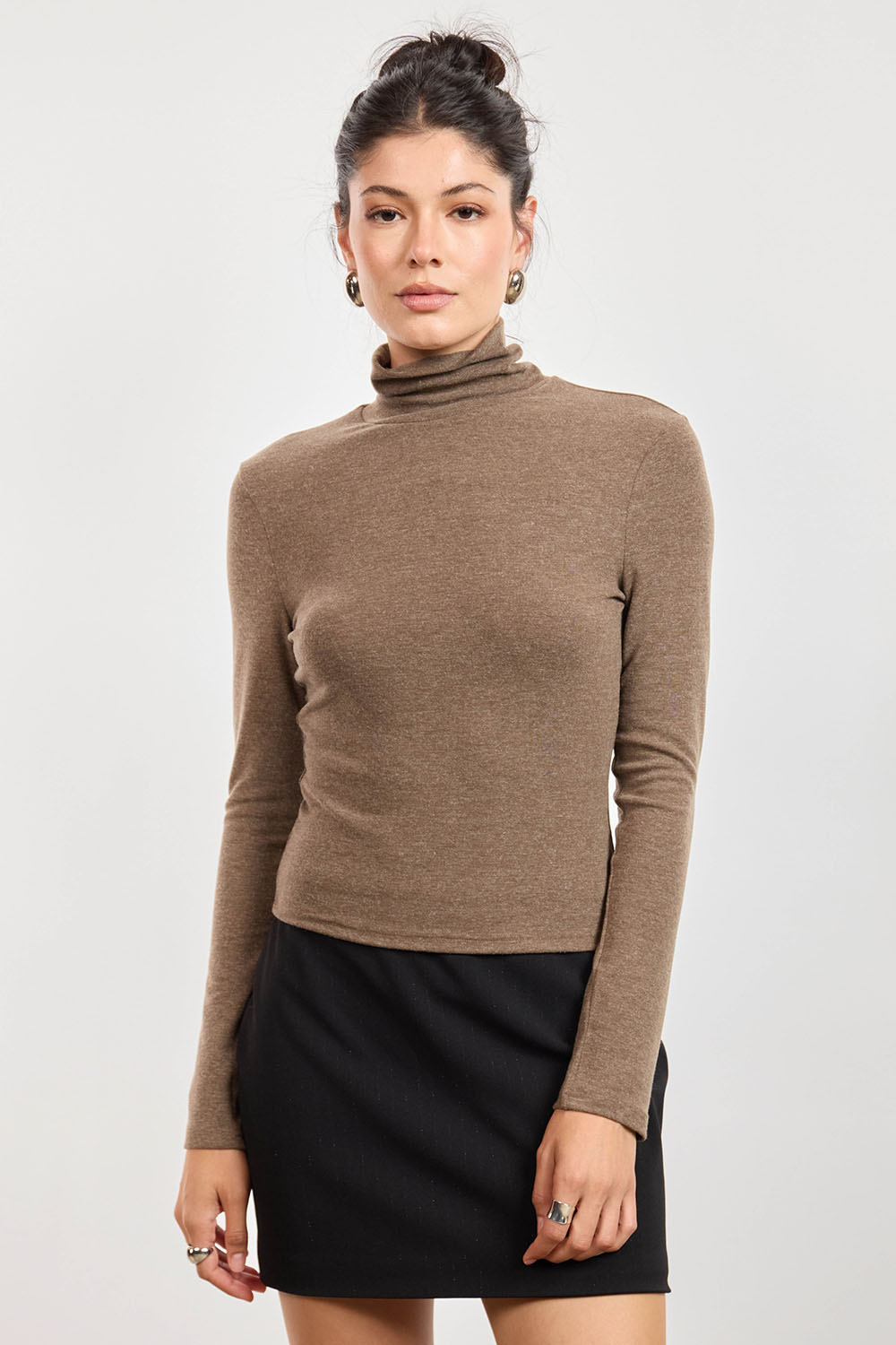 Sage the Label Pennie Turtleneck in Taupe — Front view