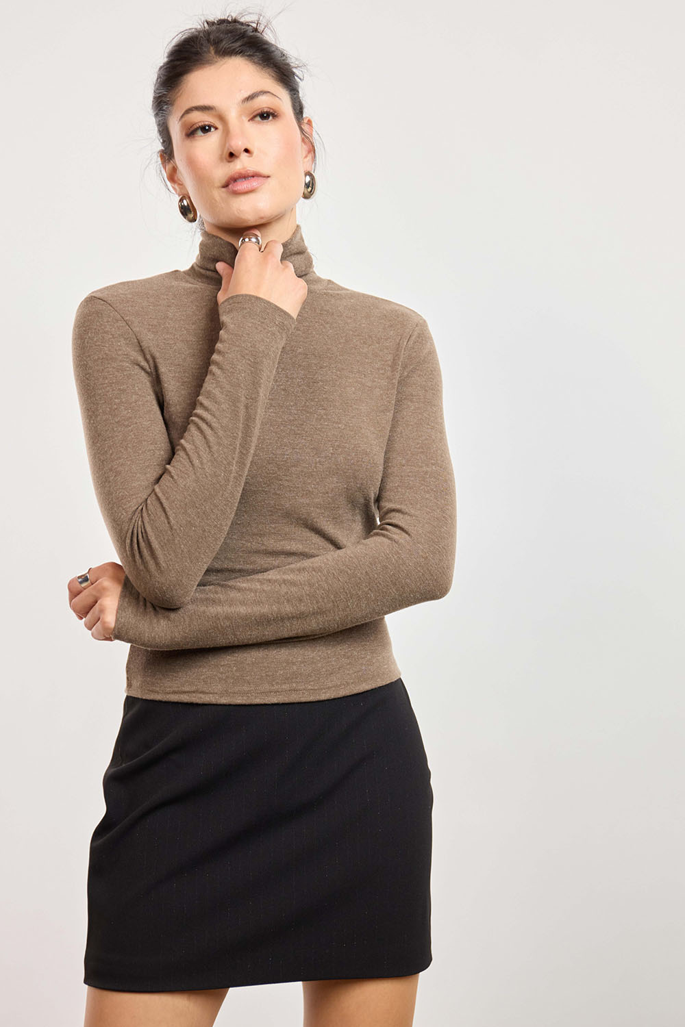 Sage the Label Pennie Turtleneck in Taupe — Quarter view