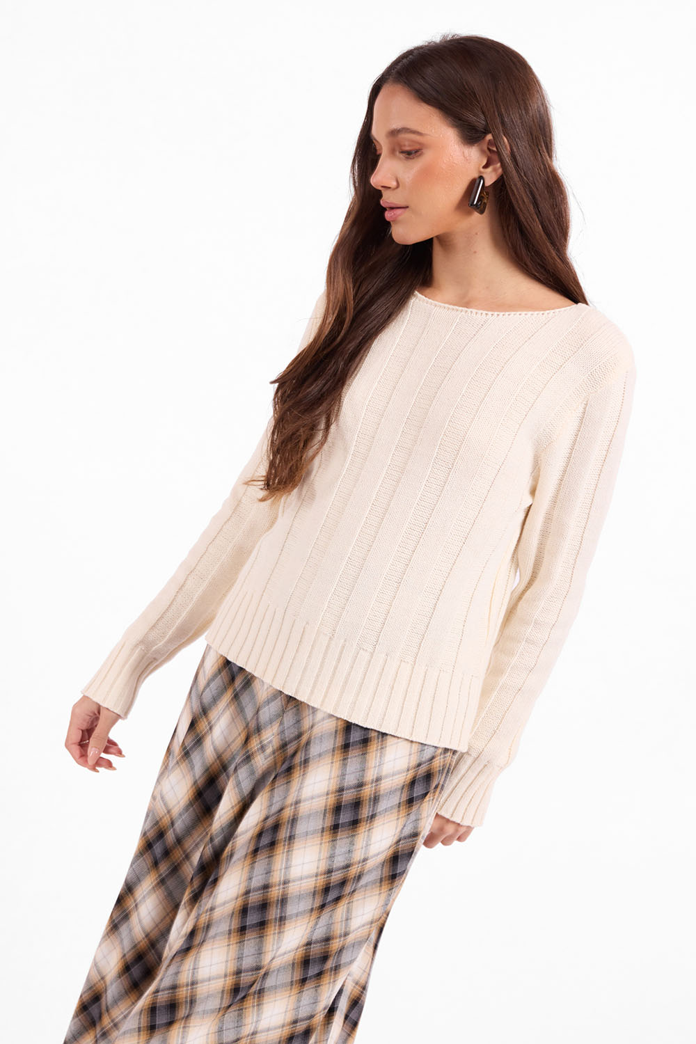 Sage the Label Semester Sweater in Ivory — Front view, looking down