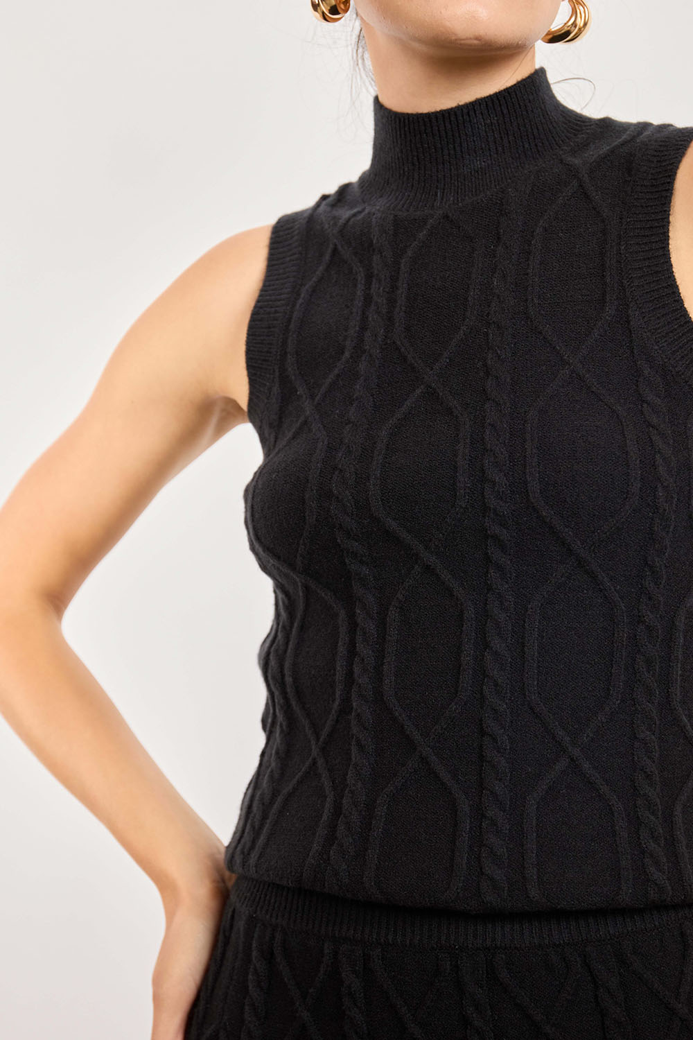 Sage the Label Tabitha Sweater Tank in Black — Fabric detail view