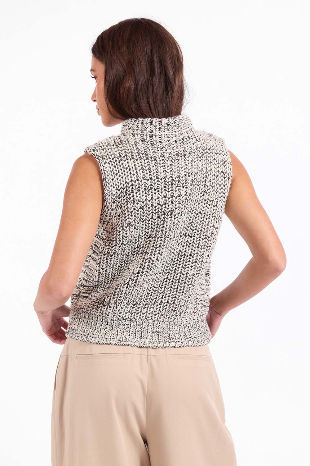 Sage the Label Williams Sleeveless Sweater in Ivory Black — Back view