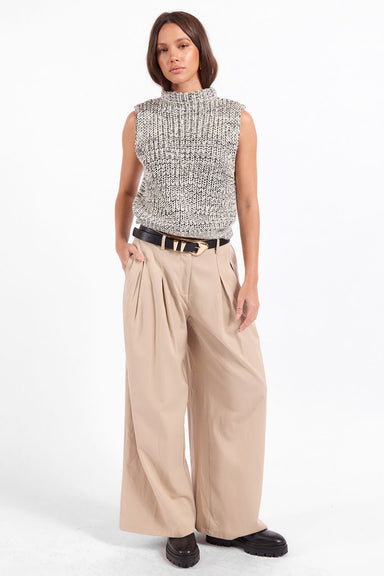 Sage the Label Williams Sleeveless Sweater in Ivory Black — Full-body view