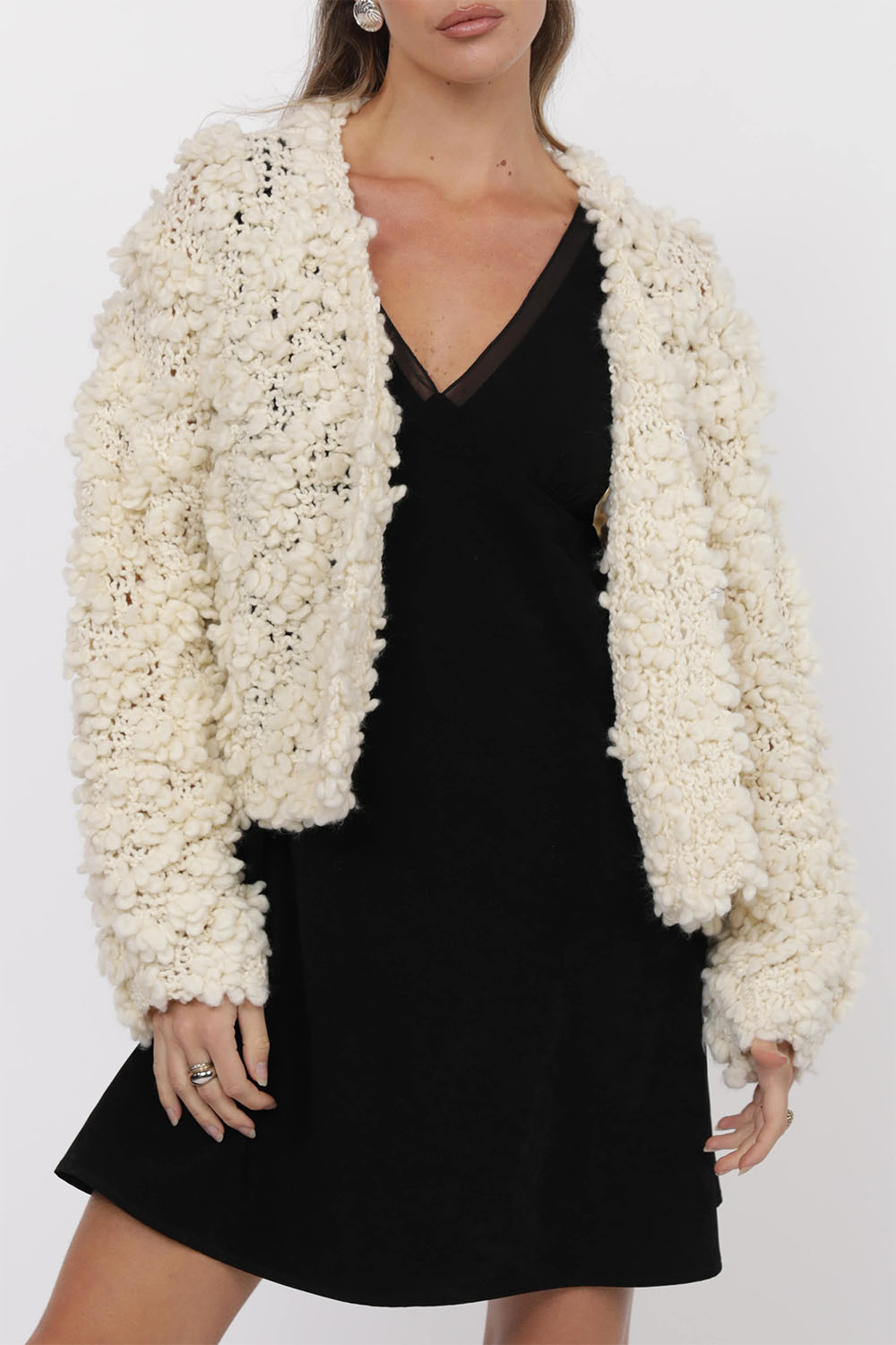 sage the label bombshell chunky cardigan cream front