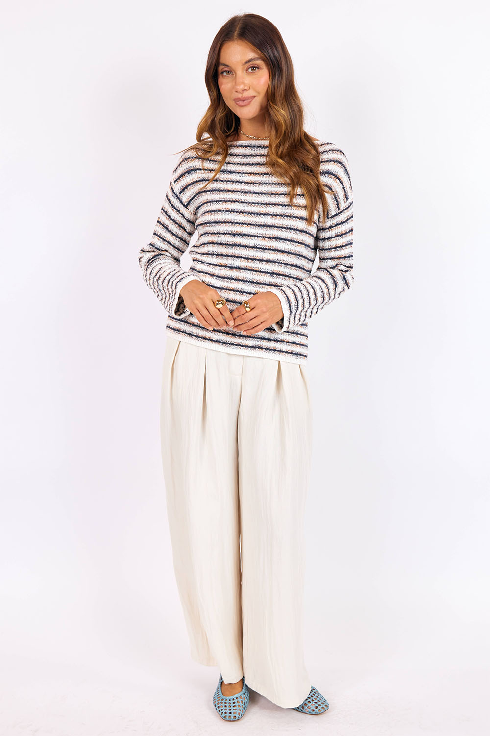 sage the label borough stripe sweater navy multi